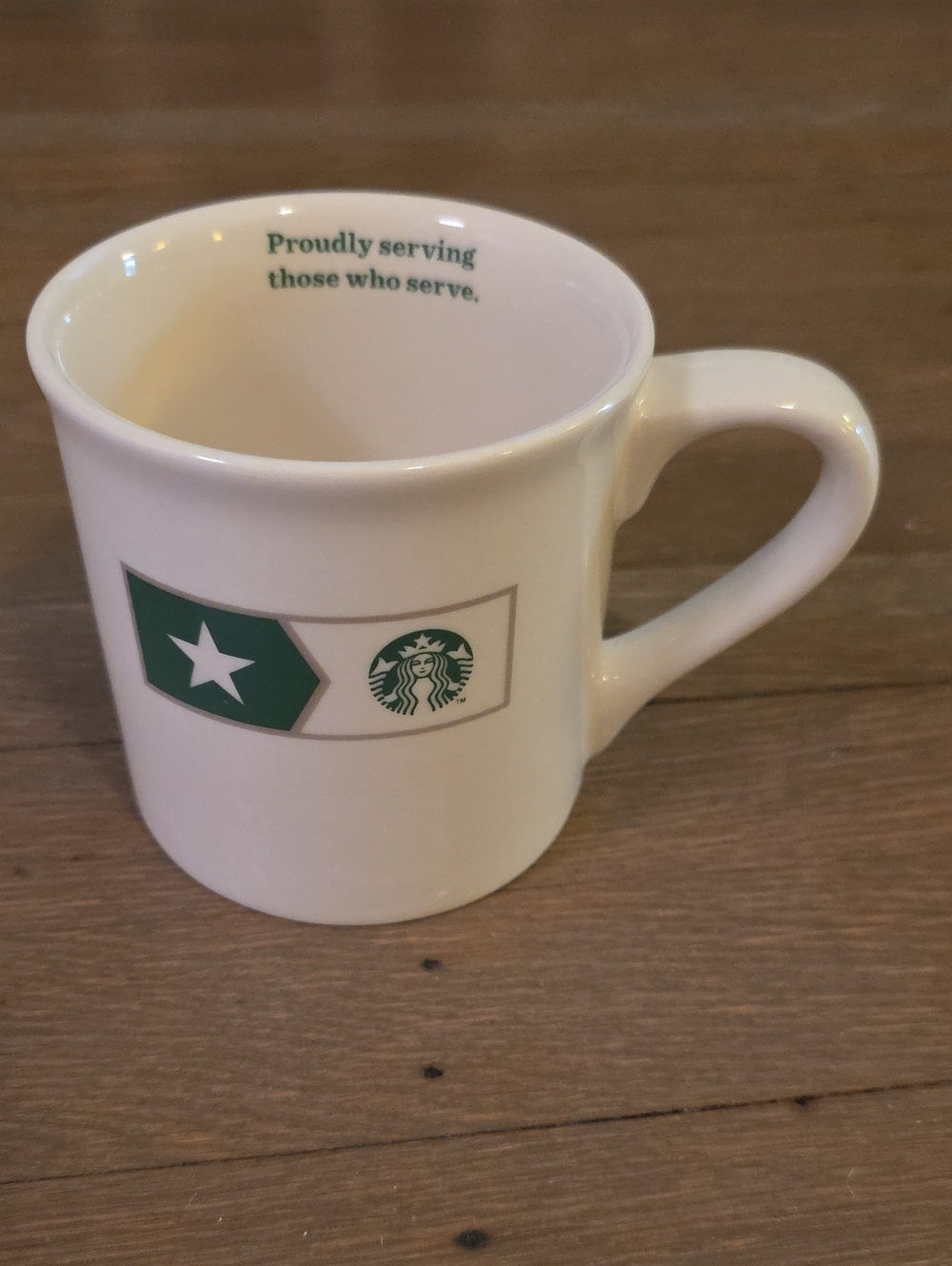 Starbucks 2013 Military White Ceramic Mug with Green Logo Banner 14oz
